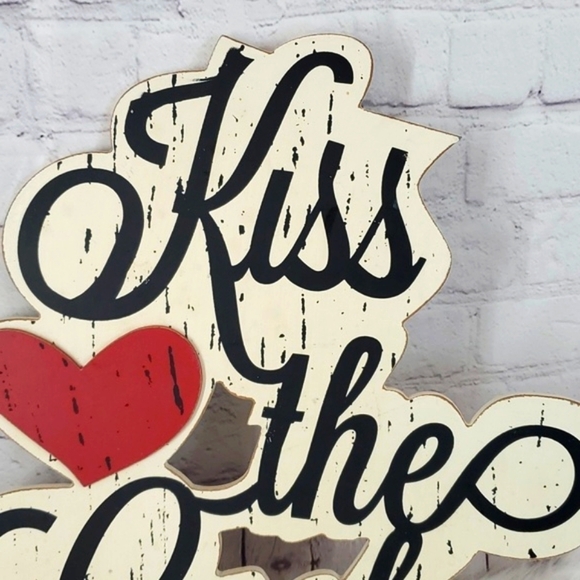 Hobby Lobby Kiss The Cook Chef Kitchen Tabletop Decor Hanging Wood 12"x16" - Picture 5 of 14